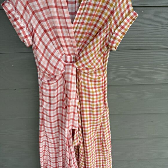 Anthropologie Pink and Cream Plaid Midi Dress - Picture 4 of 8